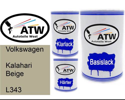 Volkswagen, Kalahari Beige, L343: 500ml Lackdose + 500ml Klarlack + 250ml Härter - Set, von ATW Autoteile West.